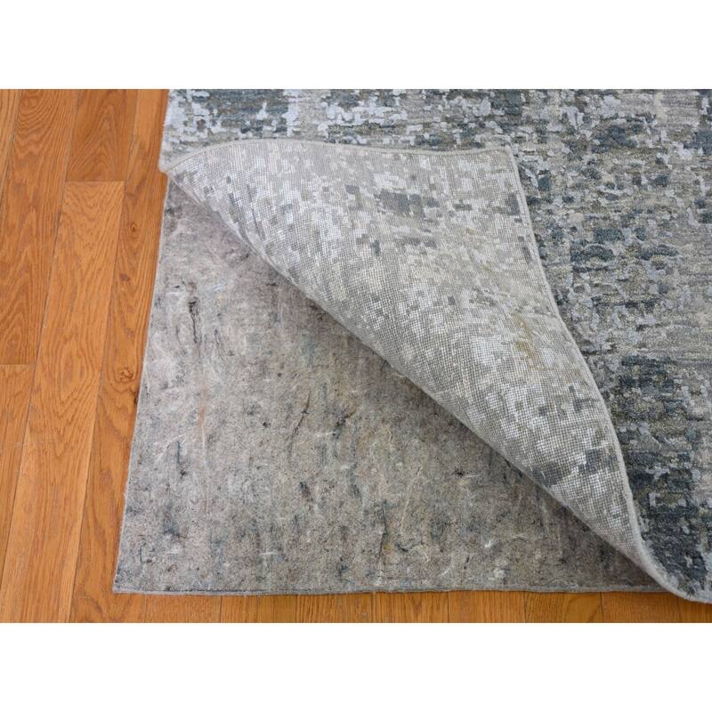 Shahbanu Rugs Abstract Design Wool And Silk Denser Weave Runner Hand Knotted Rug (2'6" x 12'4